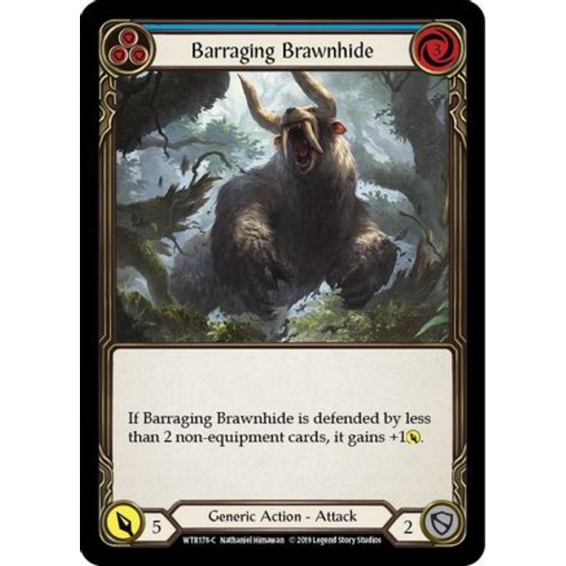 Barraging Brawnhide (Blue) (WTR178) 1st Edition Rainbow Foil – Welcome to Rathe