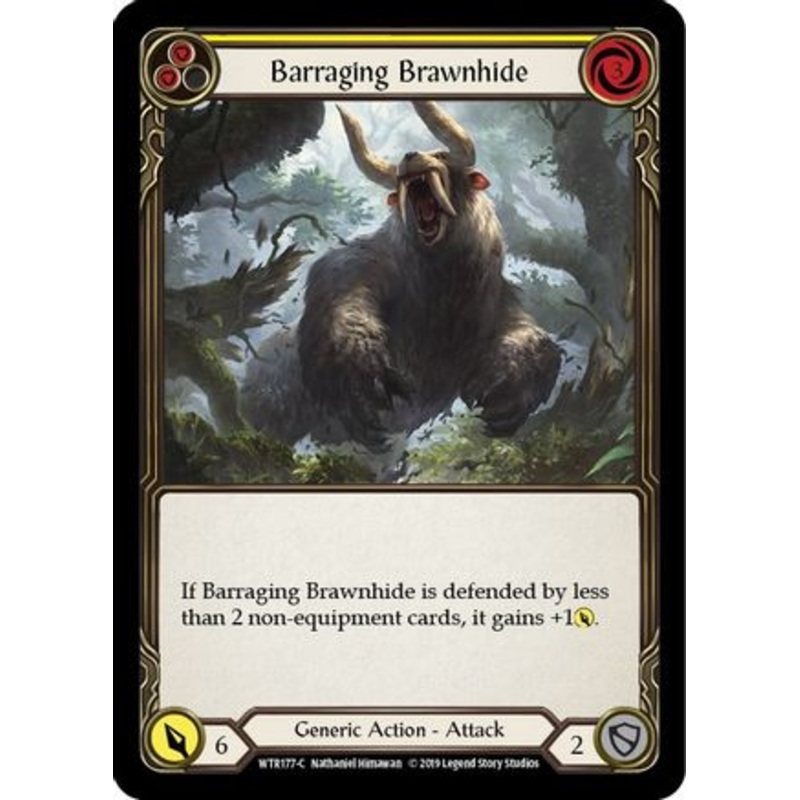 Barraging Brawnhide (Yellow) (WTR177) 1st Edition Rainbow Foil – Welcome to Rathe