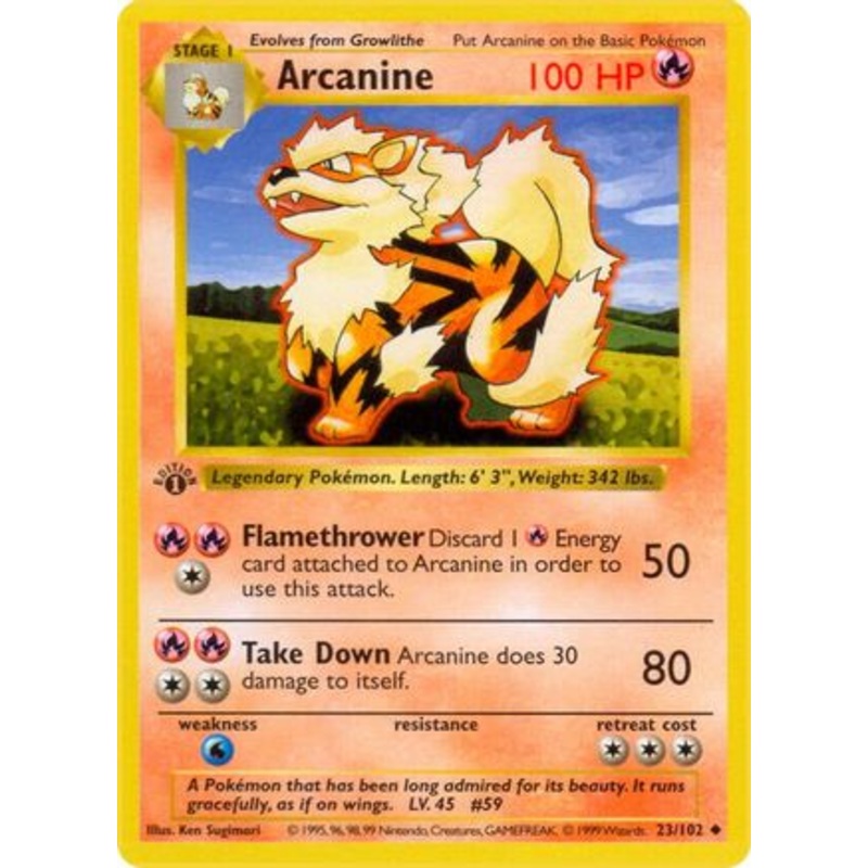 Arcanine (23/102) (Shadowless) [Base Set 1st Edition]